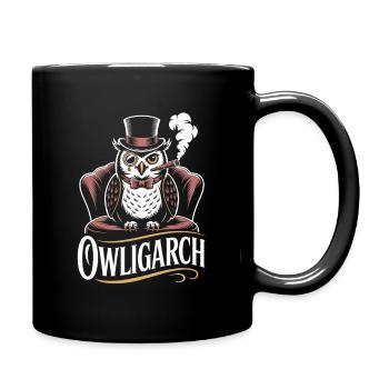 Eule Mit Zylinder Und Monokel - Tasse einfarbig - Schwarz - Rechts