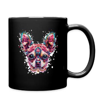 Colorful Chihuahua Head Pattern - Full Colour Mug - black - Right