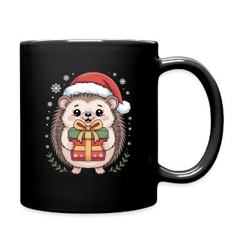 Hérisson de Noël avec chapeau et colis - Mug uni - noir - Droite