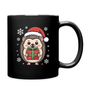 Weihnachtsigel Mit Nikolausmütze Und Paket - Tasse einfarbig - Schwarz - Rechts