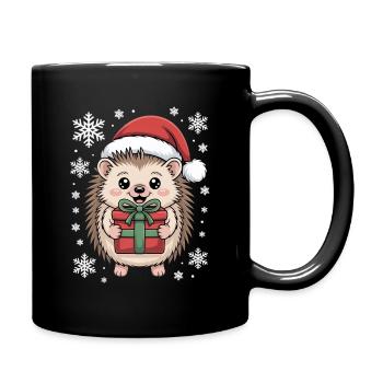 Weihnachts Igel Mit Santa Mütze Und Schnee - Tasse einfarbig - Schwarz - Rechts