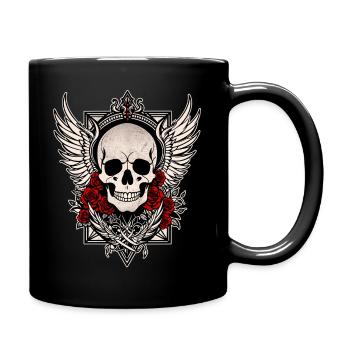 Totenkopf Totenkopf Engelsflügel rote Rosen Goth - Tasse einfarbig - Schwarz - Rechts
