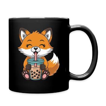 Kawaii Bubble Tee Fuchs Boba Tee - Tasse einfarbig - Schwarz - Rechts