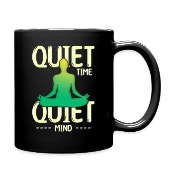 Stillezeit Meditation Silhouette Grün Gelb - Tasse einfarbig - Schwarz - Rechts
