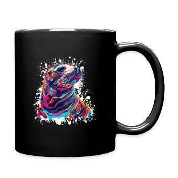 Buntes Tierporträt in Neonfarben - Tasse einfarbig - Schwarz - Rechts