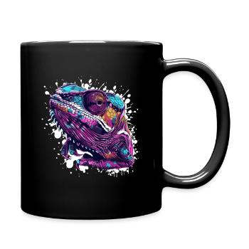 Neon reptile head chameleon - Full Colour Mug - black - Right