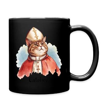 Catolico Funny Pope Cat - Papst Katze Design - Full Colour Mug - black - Right