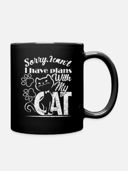 Sorry I can t I have plans with my Cat - Full Colour Mug - black