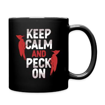 Elfenbein Specht Keep Calm And Peck On - Tasse einfarbig - Schwarz - Rechts