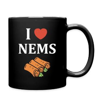 Ich mag NEMS und Frühlingsrollen - Tasse einfarbig - Schwarz - Rechts