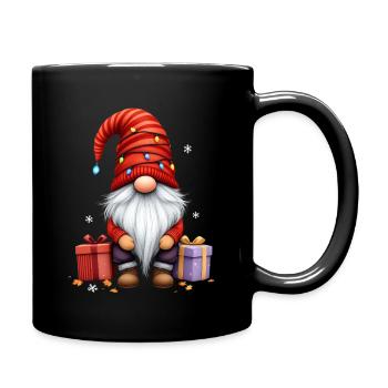 Christmas gnome with fairy lights and gifts - Full Colour Mug - black - Right