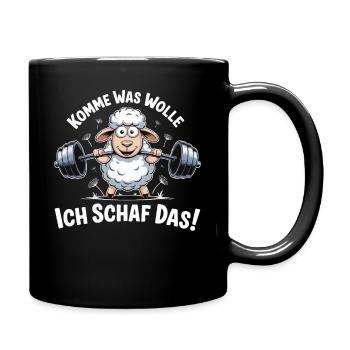 Ich Schaf das – Lustiges Fitness Schaf - Tasse einfarbig - Schwarz - Rechts