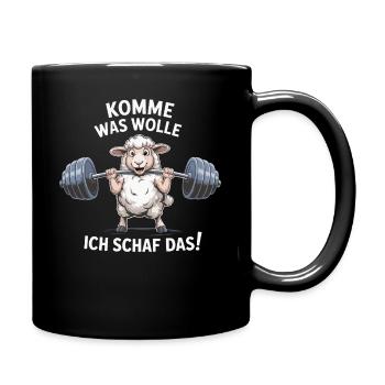 Ich Schaf das – Lustiges Fitness Schaf - Tasse einfarbig - Schwarz - Rechts