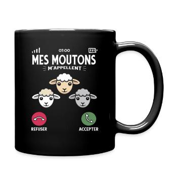 Mes Moutons m’appellent humour fermier et élevage - Mug uni - noir - Droite