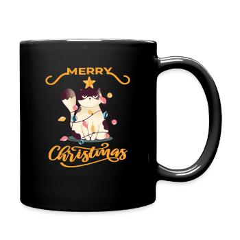 Aufgeregte Katze   Frohe Weihnachten Zitat - Tasse einfarbig - Schwarz - Rechts