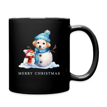 Fröhlicher Schneemann mit Hundeschneemann  - Tasse einfarbig - Schwarz - Rechts