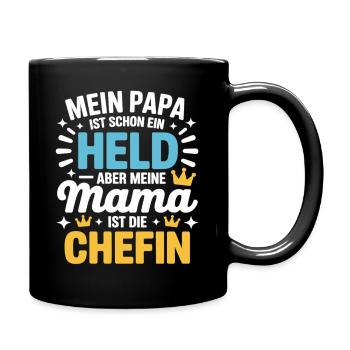 Mein Papa ist Held – aber Mama ist die Chefin - Full Colour Mug - black - Right