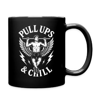 Klimmzüge &amp; Chill Calisthenics Fitness-Studio-Training - Tasse einfarbig - Schwarz - Rechts
