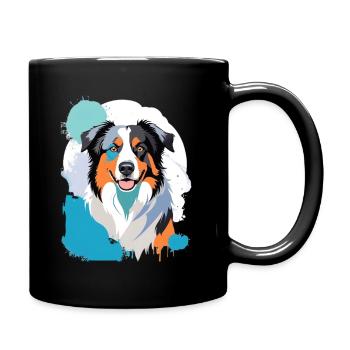 Colorful Aussie Dog Portrait with Paint Splashes - Full Colour Mug - black - Right