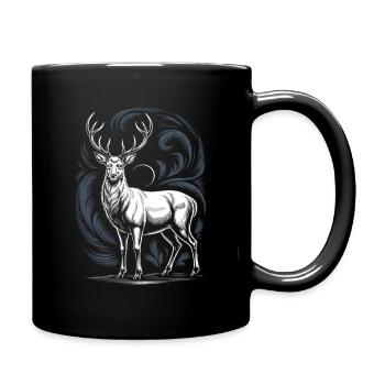 White Deer with Antlers Moon and Forest Ornament - Full Colour Mug - black - Right