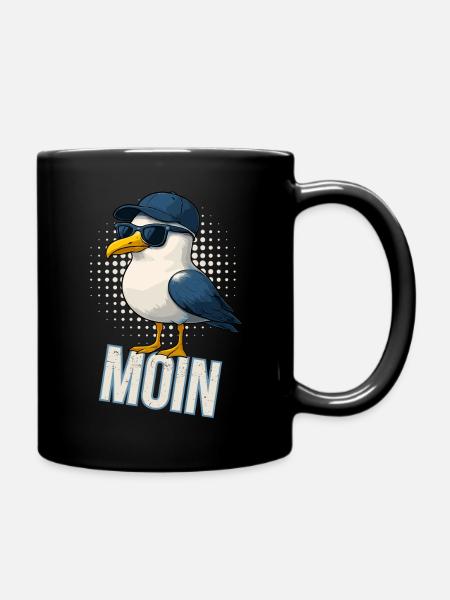 Moin - Möwe mit Sonnenbrille - Tasse einfarbig - Schwarz