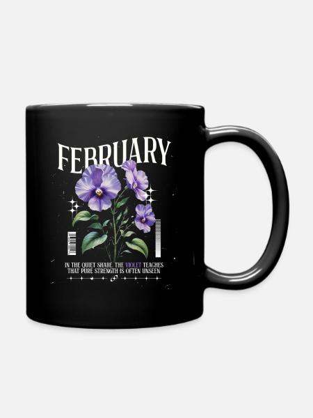 Februar Veilchen Geburtsblume - Tasse einfarbig - Schwarz