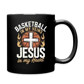 Basketball & Jesus – Kreuz auf Ball Design - Tasse einfarbig - Schwarz - Rechts