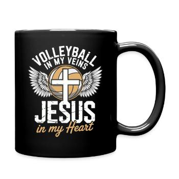 Volleyball & Jesus – Cross with Wings Design - Full Colour Mug - black - Right