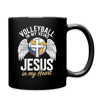 Volleyball & Jesus – Cross with Wings Design - Full Colour Mug - black - Right