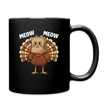 Turkey Cat Thanksgiving Fall Harvest - Full Colour Mug - black - Right
