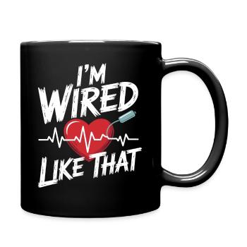 Ich bin vernetzt Herzschlag - Tasse einfarbig - Schwarz - Rechts