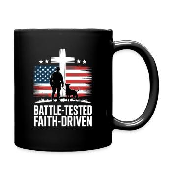 Battle Tested Faith Driven Soldier Cross USA Flag - Full Colour Mug - black - Right