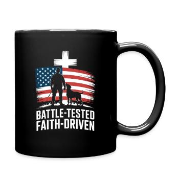 Battle Tested Faith Driven Soldier Dog Cross USA - Full Colour Mug - black - Right