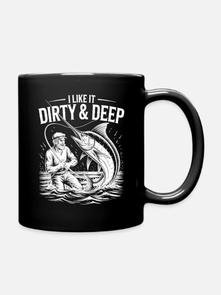 Dirty & Deep – Fun Angler Motif for Men - Full Colour Mug - black