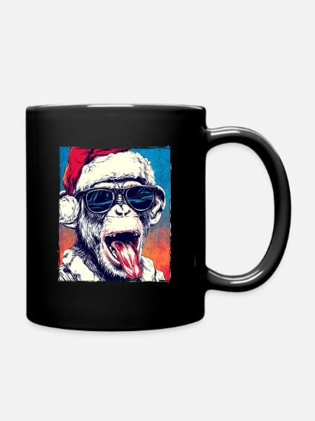 Affe Weihnachtsmütze Weihnachten - Tasse einfarbig - Schwarz