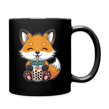 Kawaii Bubble Tee Fuchs Boba Tee - Tasse einfarbig - Schwarz - Rechts