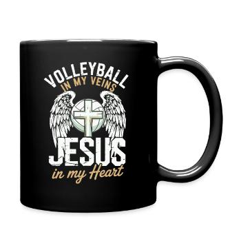 Volleyball & Jesus – Cross with Wings Design - Full Colour Mug - black - Right