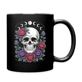 Gothic Totenschädel mit Mondphasen und Rosen Design - Tasse einfarbig - Schwarz - Rechts