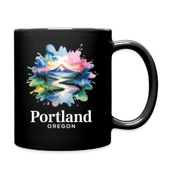 Portland, Oregon: Bunte Naturlandschaft - Tasse einfarbig - Schwarz - Rechts