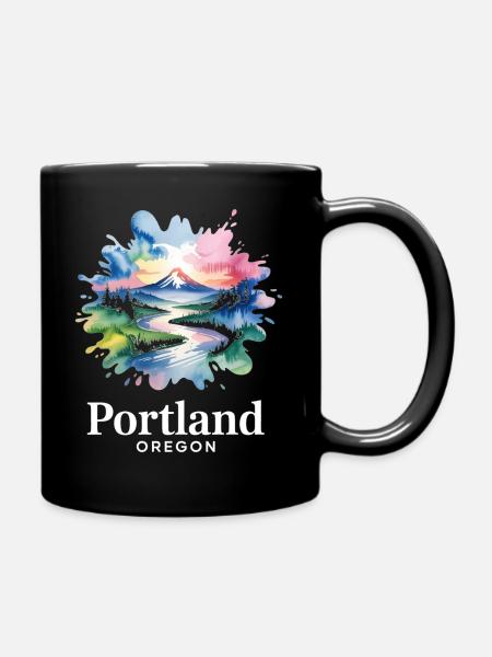 Portland, Oregon: Bunte Naturlandschaft - Tasse einfarbig - Schwarz