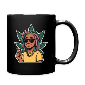 Rasta Cartoon mit Dreadlocks und Sonnenbrille - Tasse einfarbig - Schwarz - Rechts