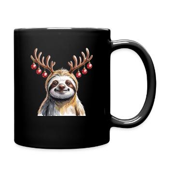 Faultier Mit Rentiergeweih Und Weihnachtskugeln - Tasse einfarbig - Schwarz - Rechts