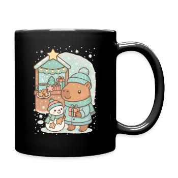 Marché de Noël de Capybara avec bonhomme de neige - Mug uni - noir - Droite
