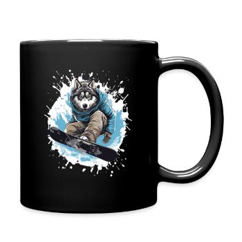 Husky Hund Snowboard - Tasse einfarbig - Schwarz - Rechts