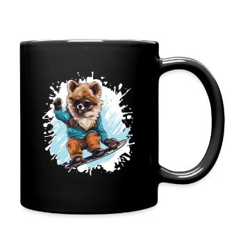 Pomeranian Hund Snowboard - Tasse einfarbig - Schwarz - Rechts