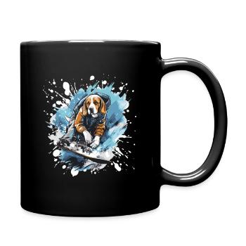 Beagle Hund Snowboard - Tasse einfarbig - Schwarz - Rechts