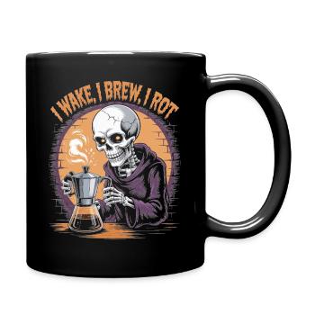 Wake, Brew, Rot Skeleton Coffee Halloween Design - Full Colour Mug - black - Right
