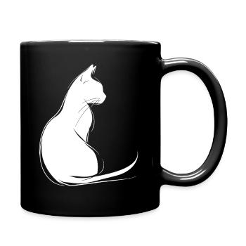 Cat Silhouette Outline Drawing Lineart Art - Full Colour Mug - black - Right