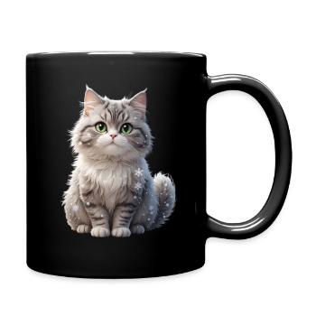 Winterfluff Katze mit Schneeflocken - Tasse einfarbig - Schwarz - Rechts