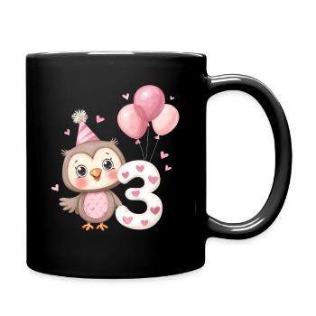 Eule zum dritten Geburtstag mit Luftballons - Tasse einfarbig - Schwarz - Rechts